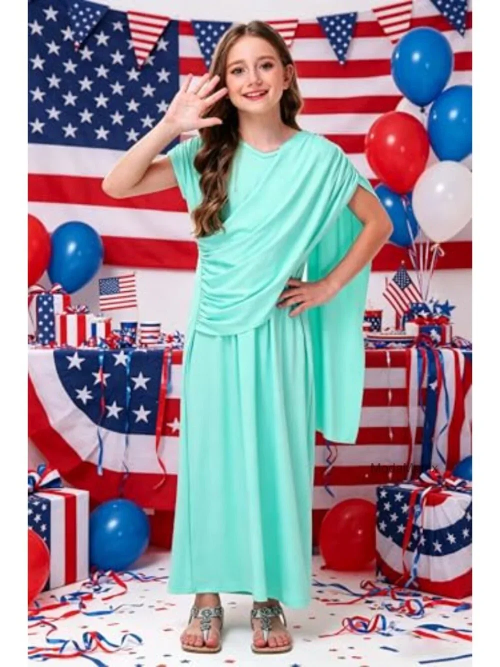 Girls One-Shoulder Drape Dress Polyester Spandex, Sleeveless, Party & Holiday
